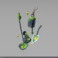Green And Gray 3D Model Components With Tool Shaped Parts And Yellow Stars